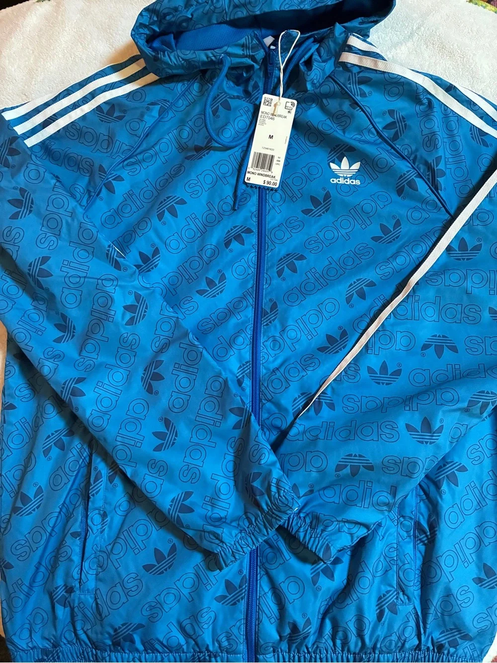 adidas Blue Windbreaker Jacket with White Stripes